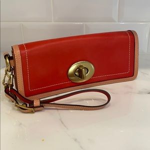 Coach red/orange pink wristlet